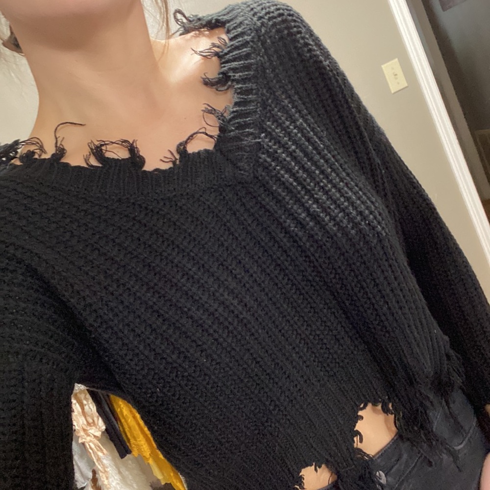 Black Ripped Sweater - Picture 2 of 5